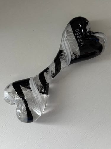 Customer photo review of Glass Dog Bone with Cremation Ashes