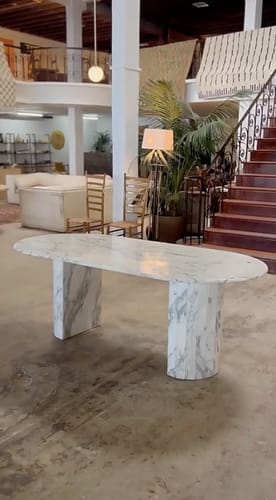 Customer photo review of Basilia Italian Arabescato White Marble Dining Table