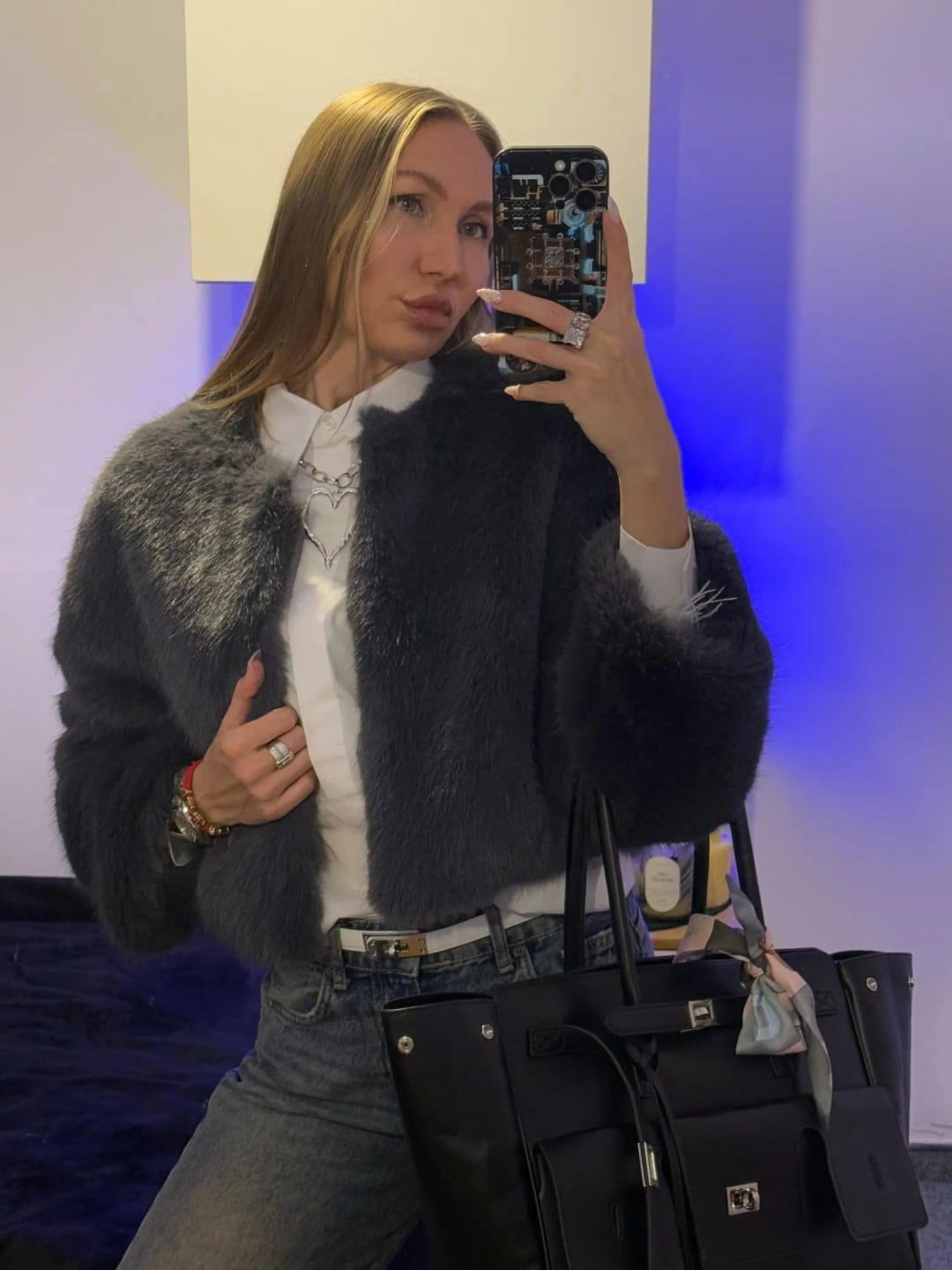 Customer photo review of COCO CROPPED FAUX FUR JACKET - 5 COLOURS