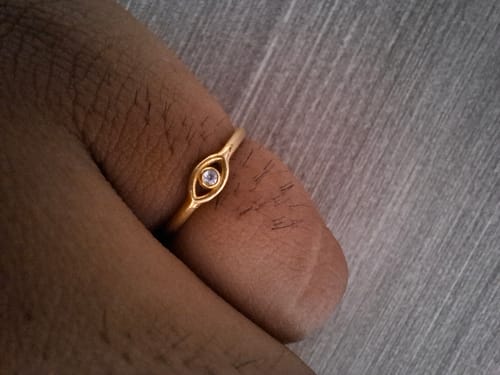 Customer photo review of Golden Minimal Evil Eye Ring