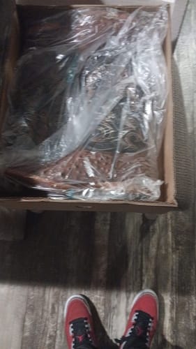 Customer photo review of Brown Ostrich Leather Boots — Square Toe