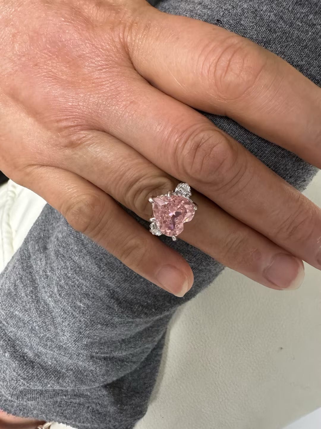 Customer photo review of S925 5.0Ct Heart Cut Royal Romantic Pink Stone Heart Cut Engagement Ring In Sterling Silver