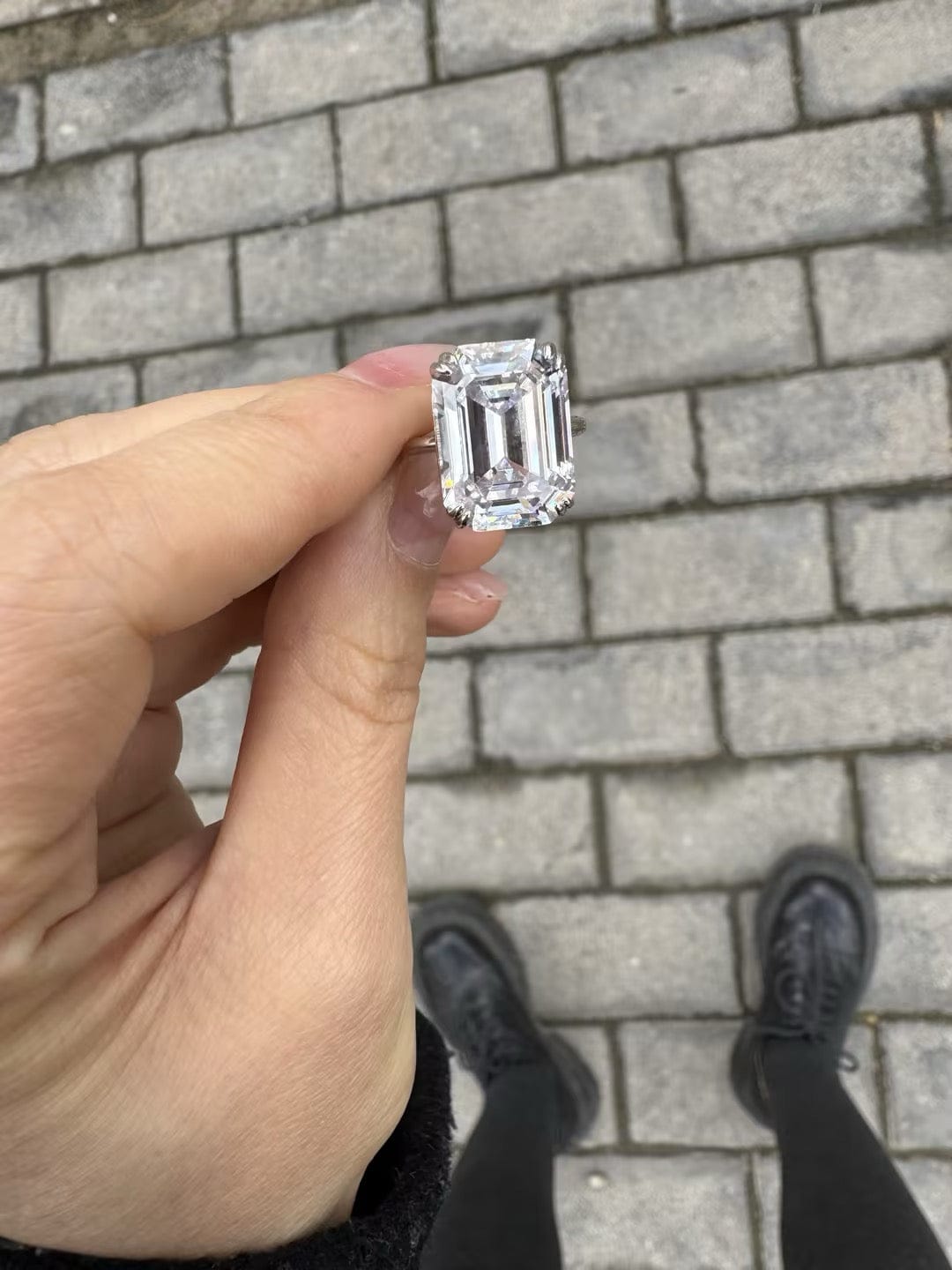 Customer photo review of S925 5.0/11.5 Ct Emerald Cut Engagement Ring In Sterling Silver Classic Everyday Wearable Ring
