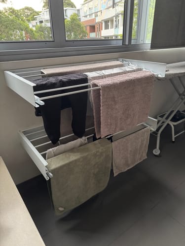 Customer photo review of Wall Mounted Drying Rack - Foldable Indoor and Outdoor Drying Rack