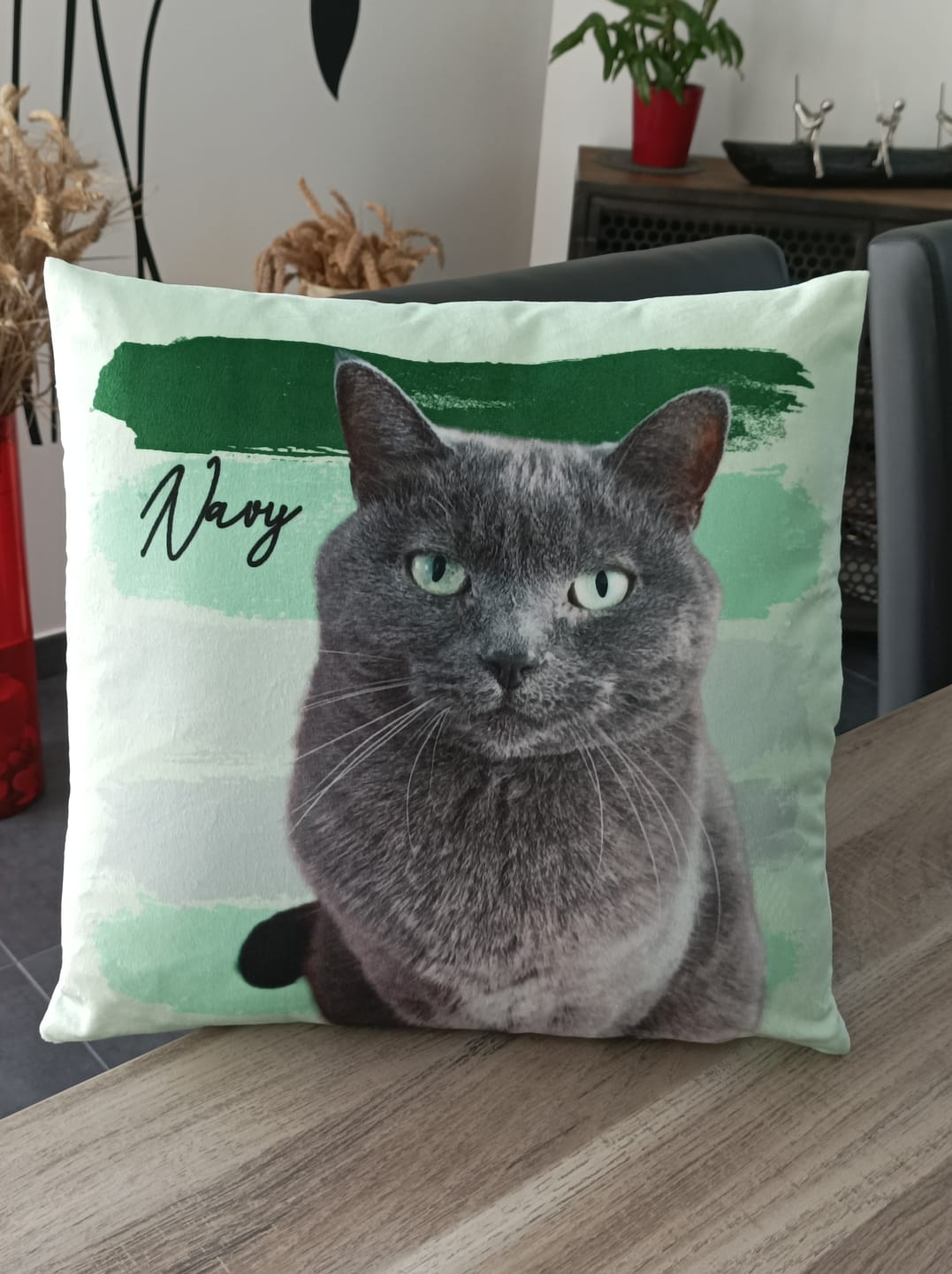Customer photo review of Photo avec rayures aquarelles - Coussin personnalisé