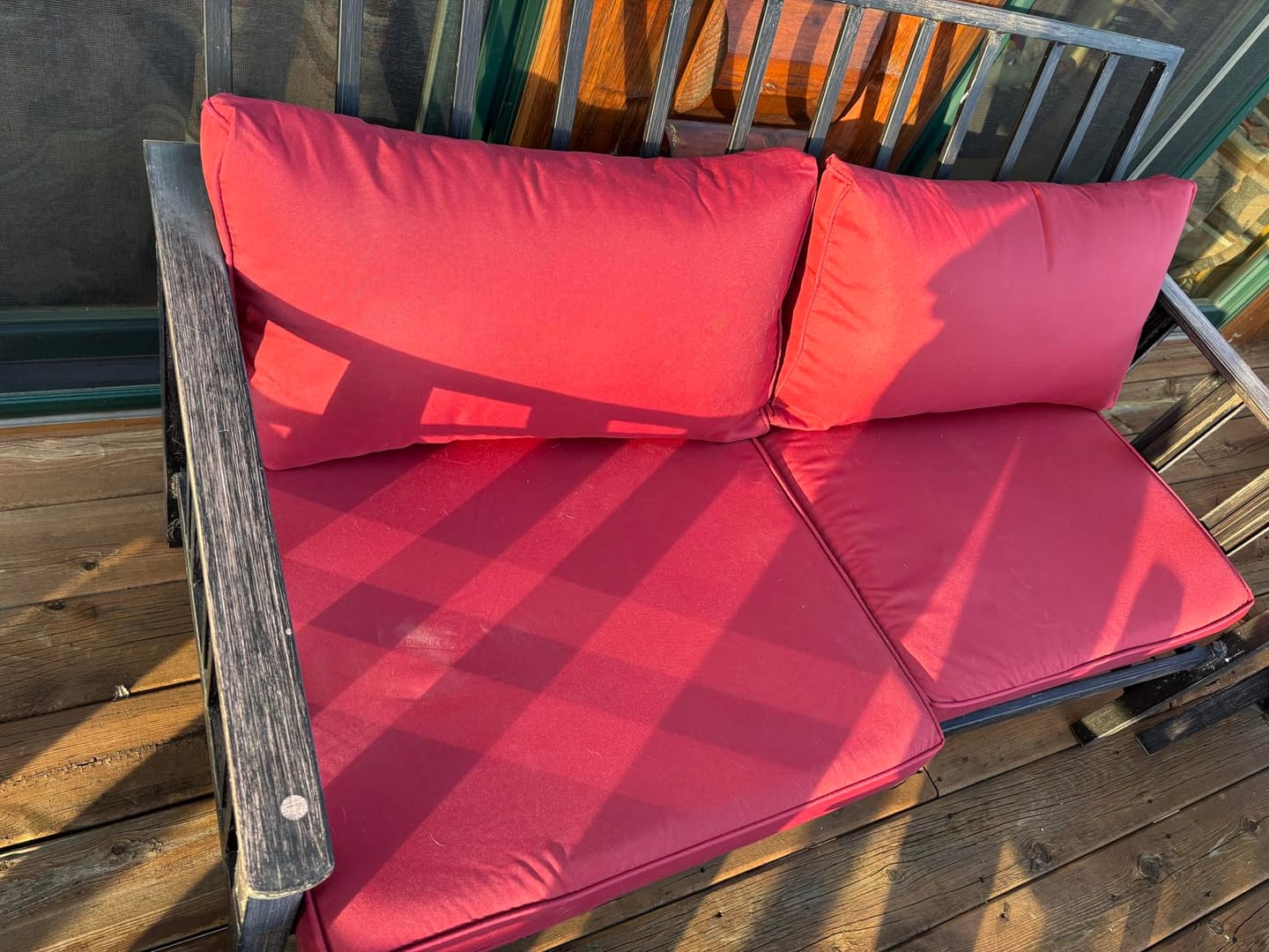 Customer photo review of Homrest Outdoor Replacement Cushions for  6-Seat Patio Conversation Set, Wine Red