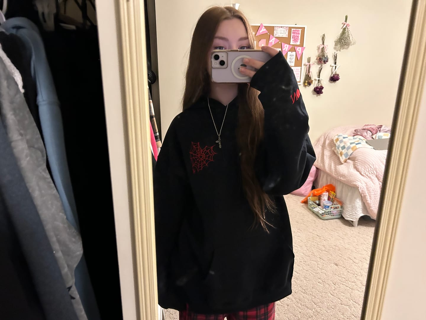 Customer photo review of Custom Embroidered Spider Web Heart Matching Hoodies for Couples