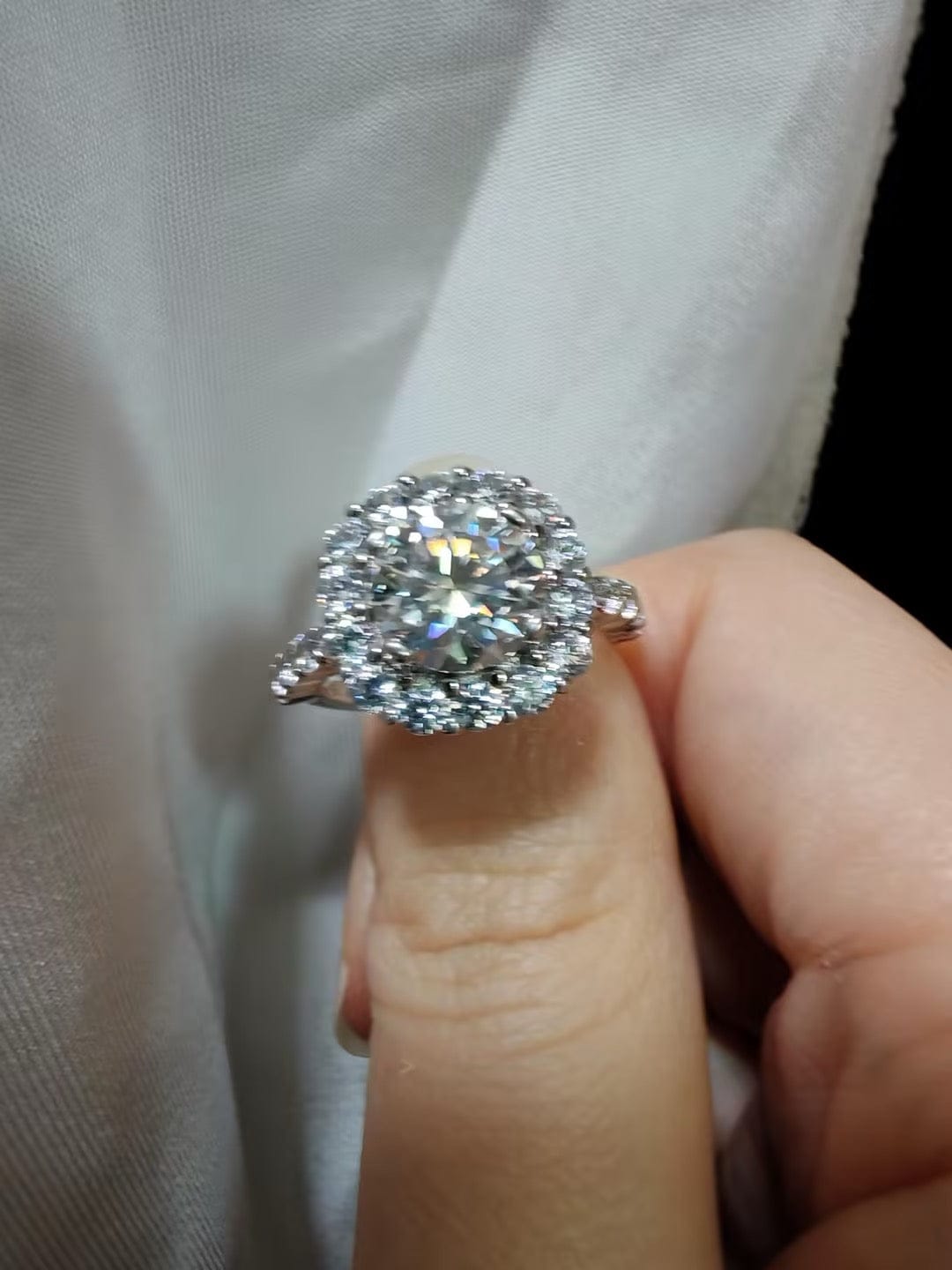 Customer photo review of S925 Moissanite 2.0 Carat Halo Round Cut Promise Ring Vintage Engagement Ring For Women