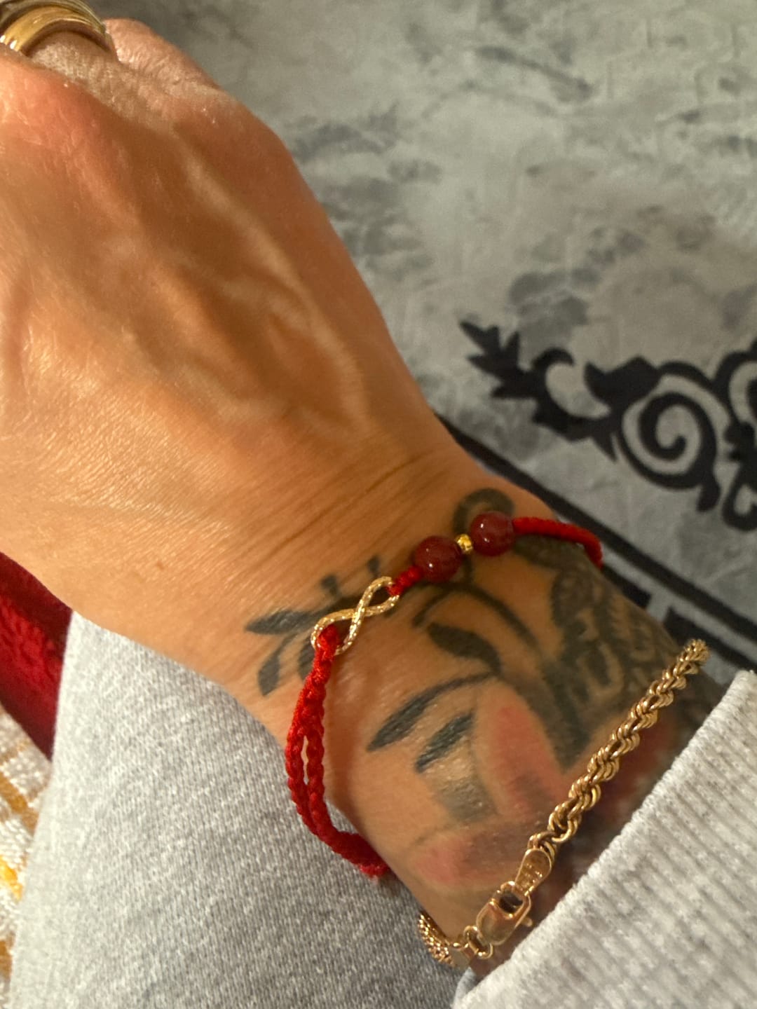 Customer photo review of Buddha Stones Cinnabar Blessing Red String 14K Gold Infinity Symbol Bracelet Anklet