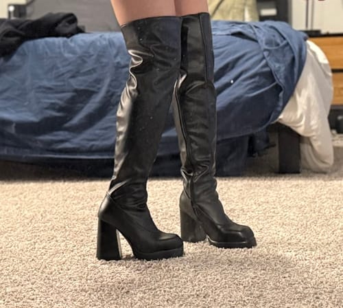 Customer photo review of Petite Feet Chunky Heel Long Boots For Women TS81