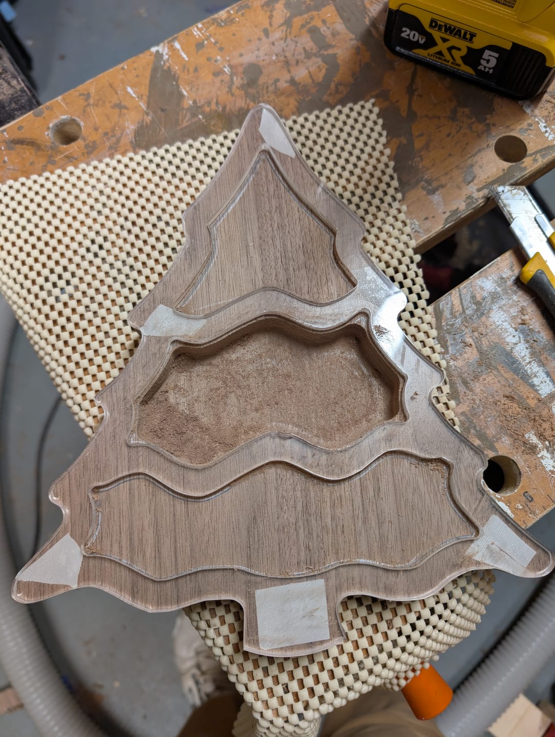 Customer photo review of 11.0x9.5" Christmas Tree Tray 2 Acrylic Router Template [Limited Edition]