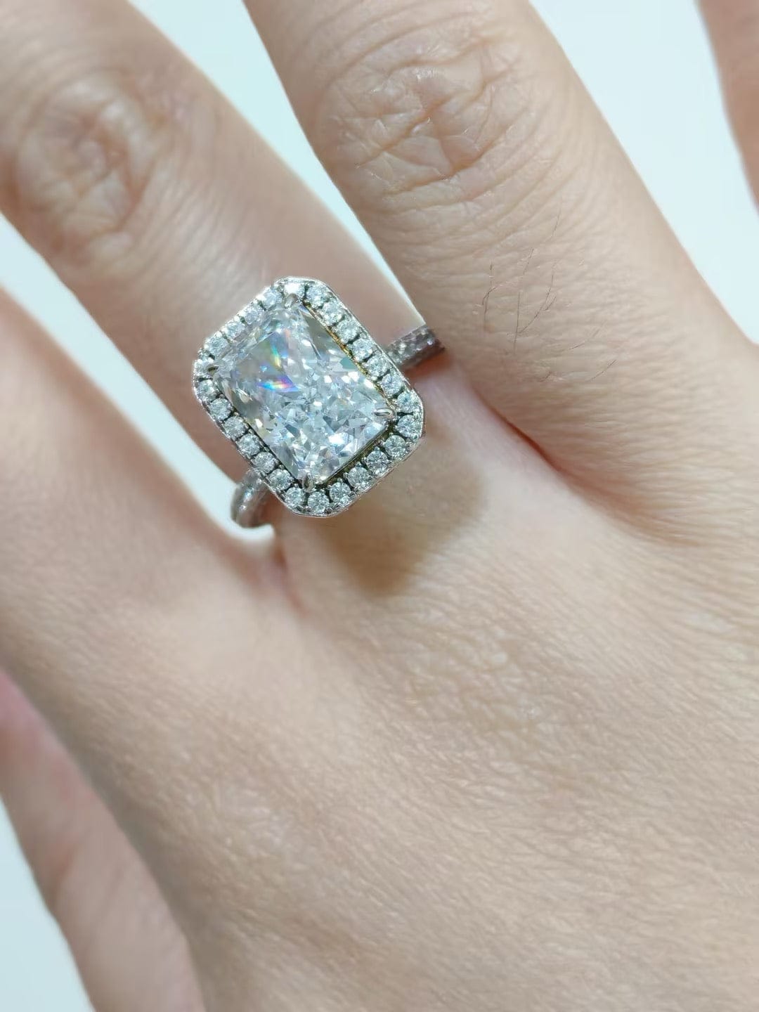 Customer photo review of S925 Noble Halo 3.5Ct Radiant Cut Engagement Ring Vintage Ring For Everyday Wear