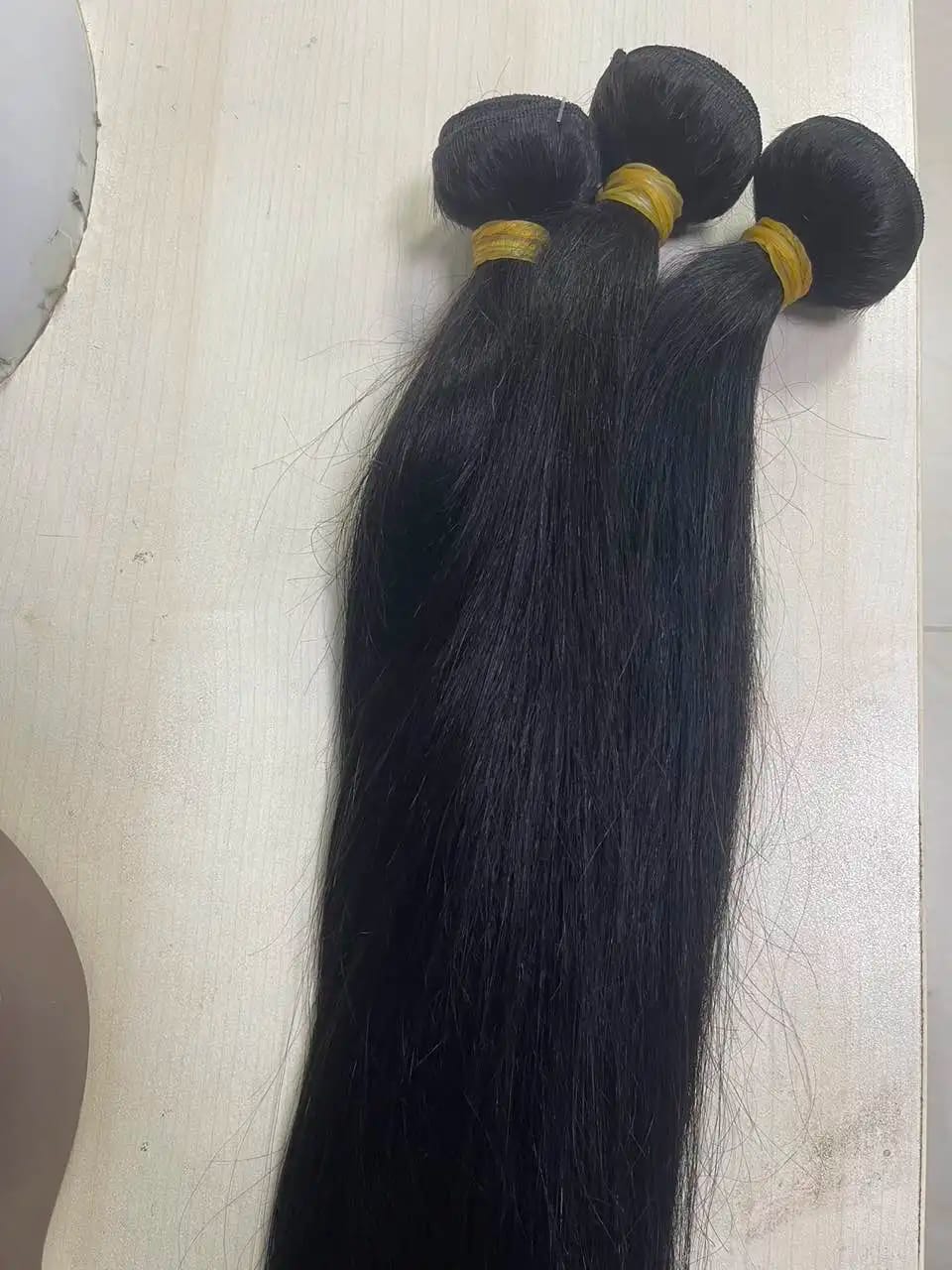 Customer photo review of MORE FACE 10A Straight Remy Hair 3PCS Human Hair Bundles Extensions Natural Color