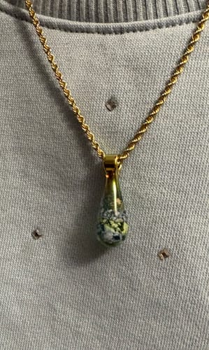 Customer photo review of Sapphire Emerald Drop Pendant with Infused Ash