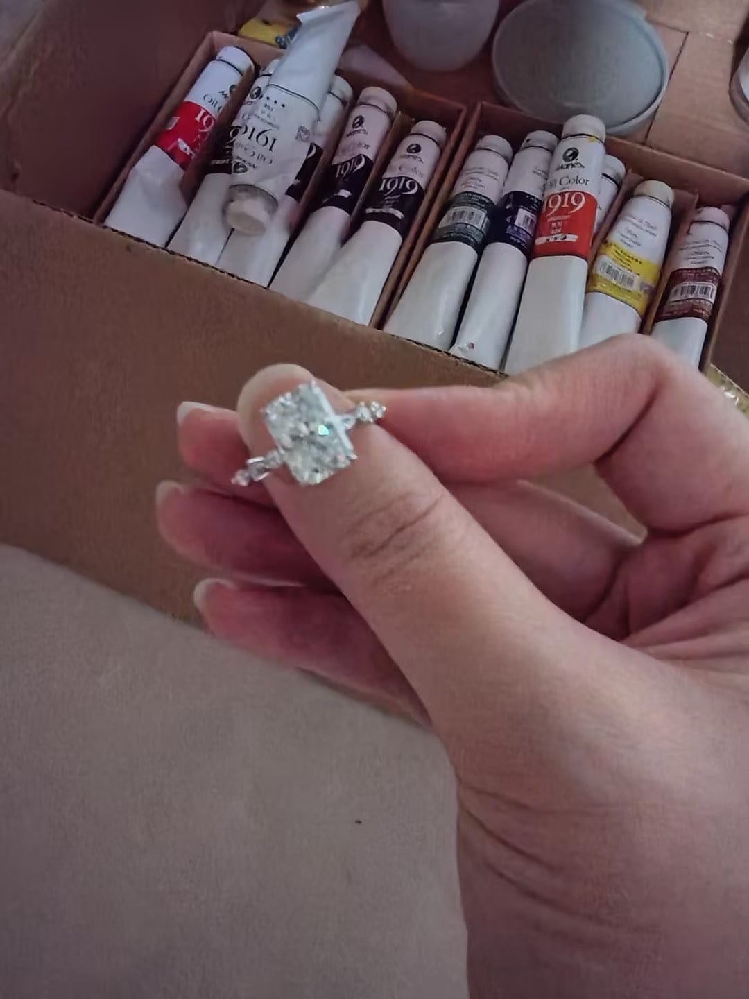 Customer photo review of S925 Moissanite 3.5 Carat Radiant Cut Engagement Ring In Sterling Silver