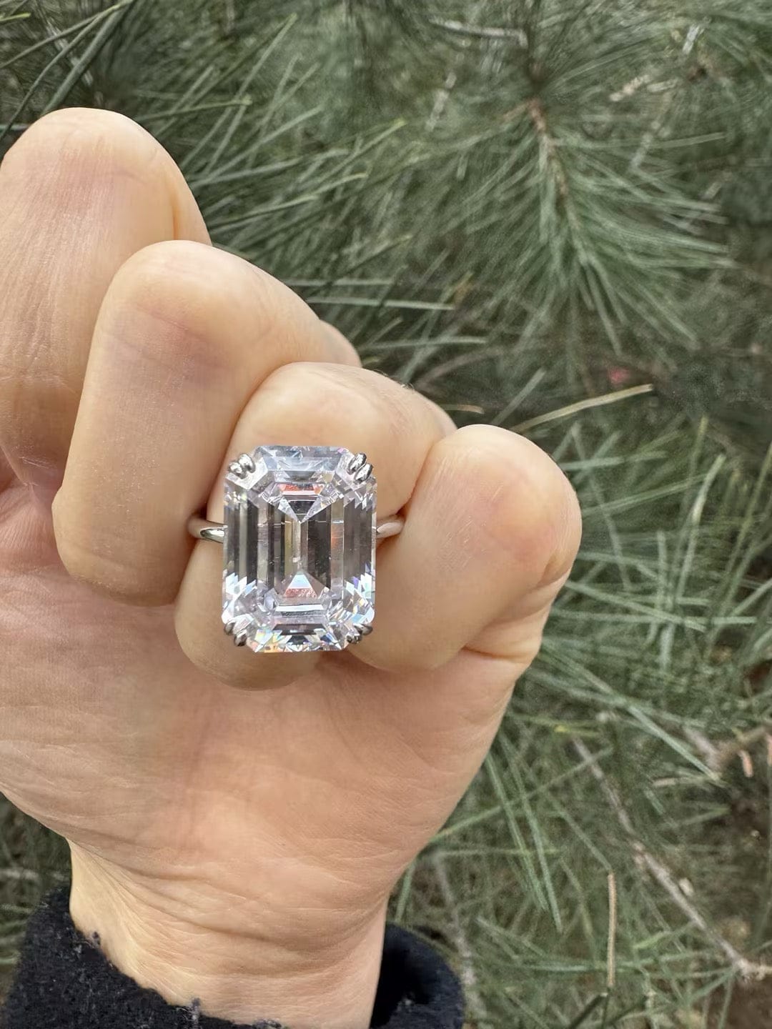 Customer photo review of S925 5.0/11.5 Ct Emerald Cut Engagement Ring In Sterling Silver Classic Everyday Wearable Ring