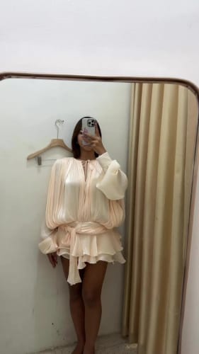 Customer photo review of Isla Pleated Chiffon Mini Dress