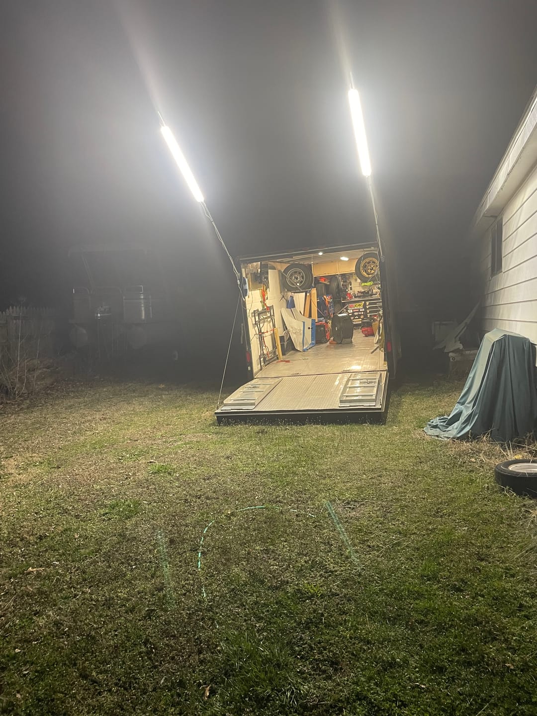 Customer photo review of Racing Trailer Pit Lights – Dual 10 Foot Pole 20,000 Lumens