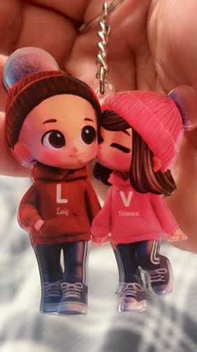 Customer photo review of Cute Cartoon Couple Walking Personalized Acrylic Keychain