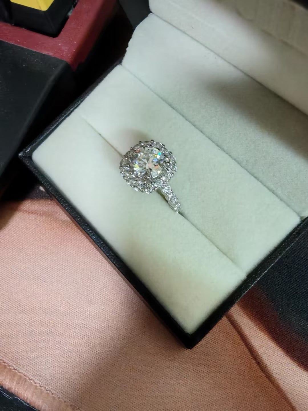 Customer photo review of S925 Moissanite 2.0 Carat Halo Round Cut Promise Ring Vintage Engagement Ring For Women
