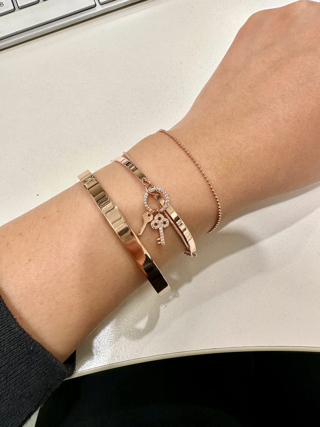 Customer photo review of Serena Solid Flat Hinged Bangle in Rose Gold