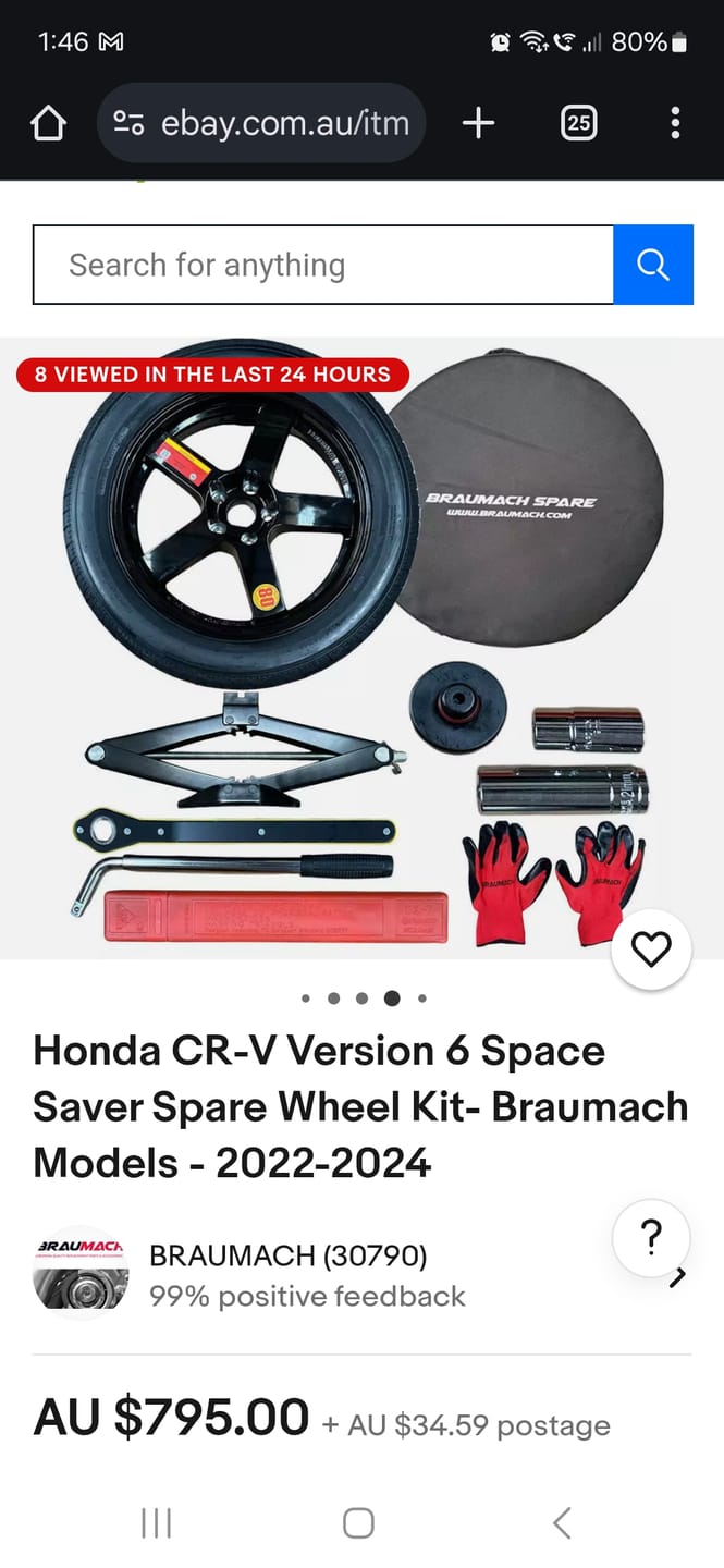 Customer photo review of Honda CR-V Version 6 Space Saver Spare Wheel Kit - HUB CENTRIC - Braumach Spare Wheel Kit All Models - 2022-2026