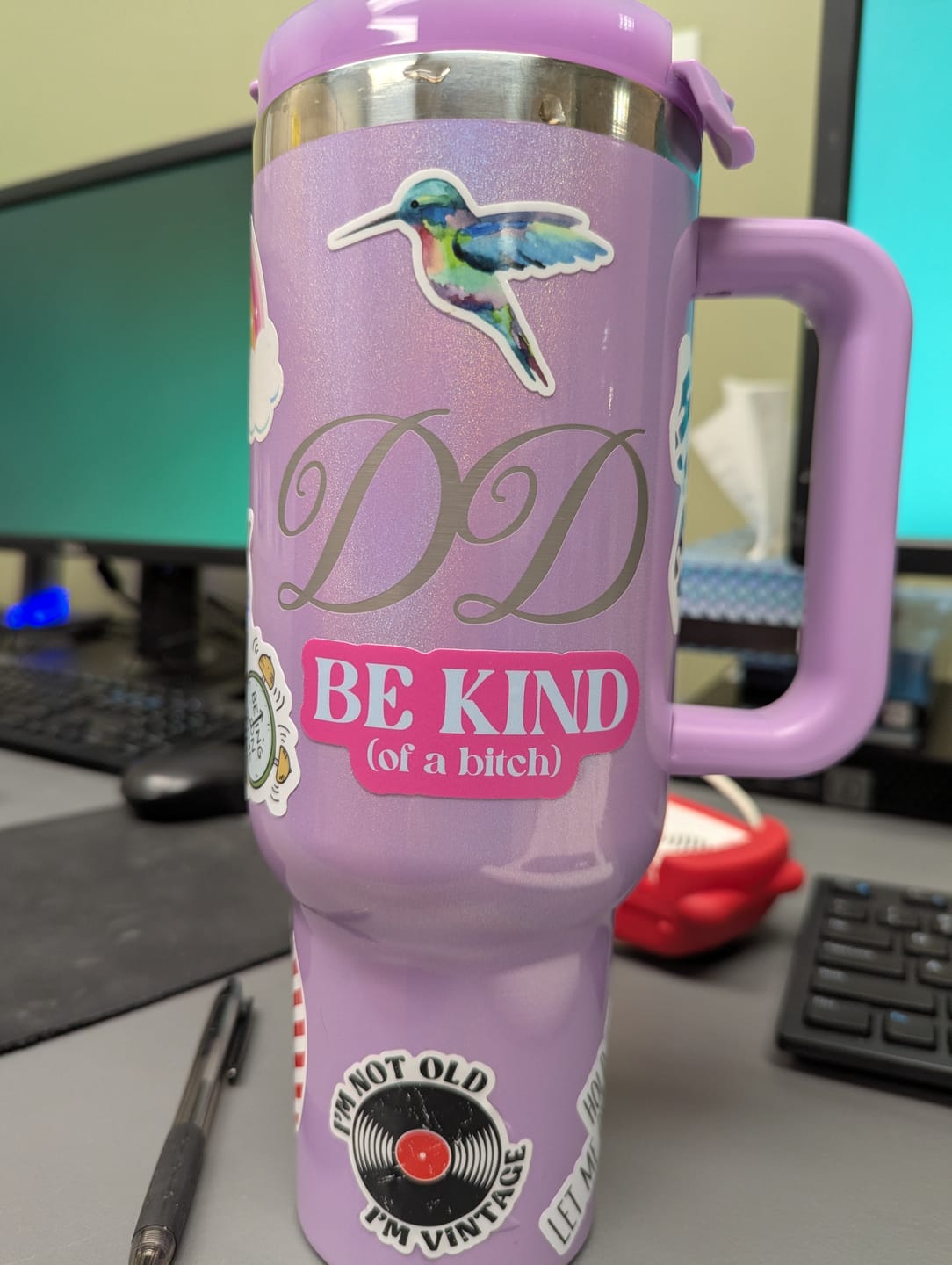 Customer photo review of Be Kind (of a bitch) Snarky Pink Text Sticker