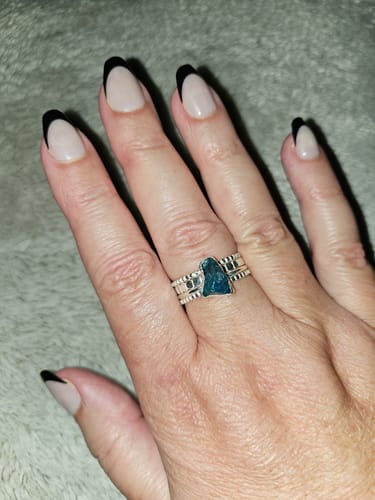 Customer photo review of Raw Apatite Silver Stacking Ring Set