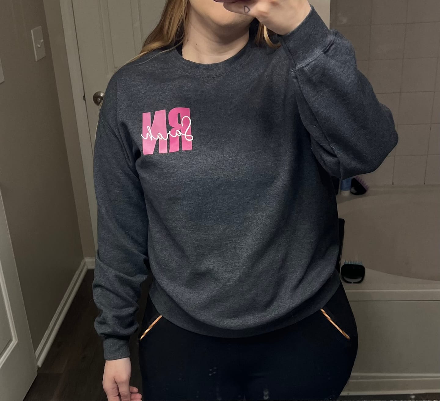 Customer photo review of Personalized Sweatshirt | Blue or Pink Certifications