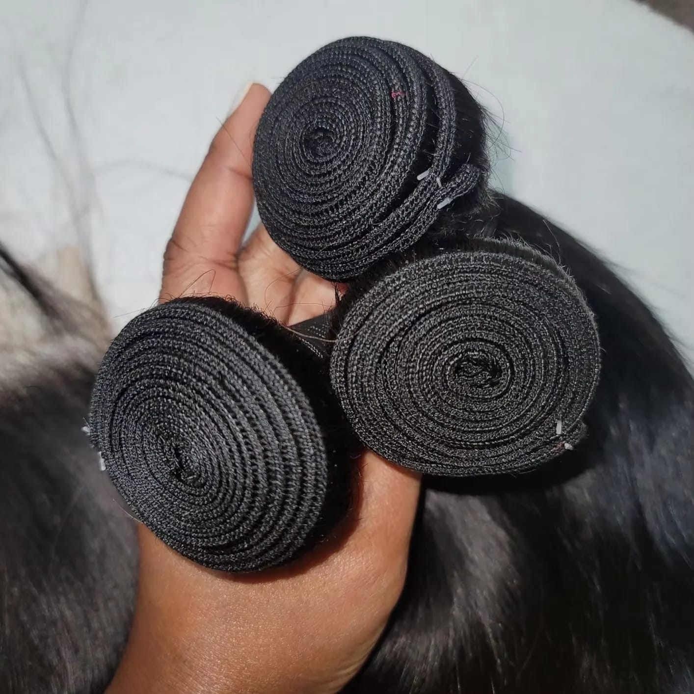 Customer photo review of MORE FACE 10A Straight Remy Hair 3PCS Human Hair Bundles Extensions Natural Color