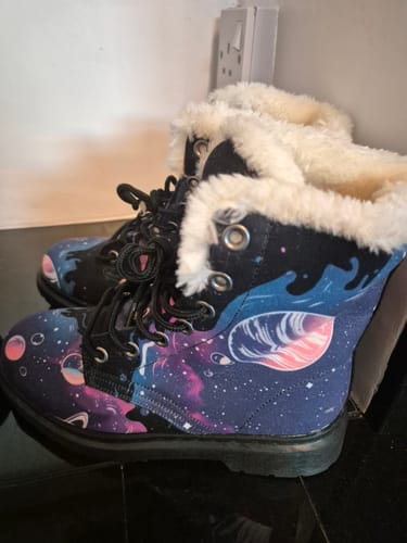 Customer photo review of Nebula Winter Boots - Warm Micro-Suede Doc-Style Boots Lined with Vegan Wool