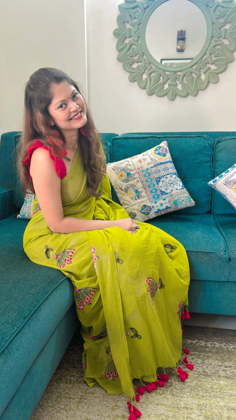 Customer photo review of Green Embroidery Mulmul Cotton Saree