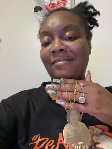 Customer photo review of Custom Photo Engraved Pendant Necklace