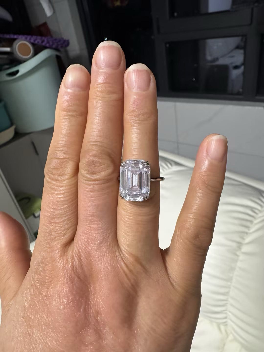 Customer photo review of S925 5.0/11.5 Ct Emerald Cut Engagement Ring In Sterling Silver Classic Everyday Wearable Ring