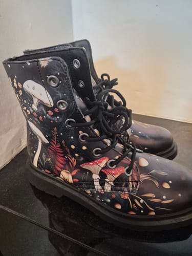 Customer photo review of Faery Fungi Boots - Vegan Leather Doc-Style Boots with Durable Stitched on Soles