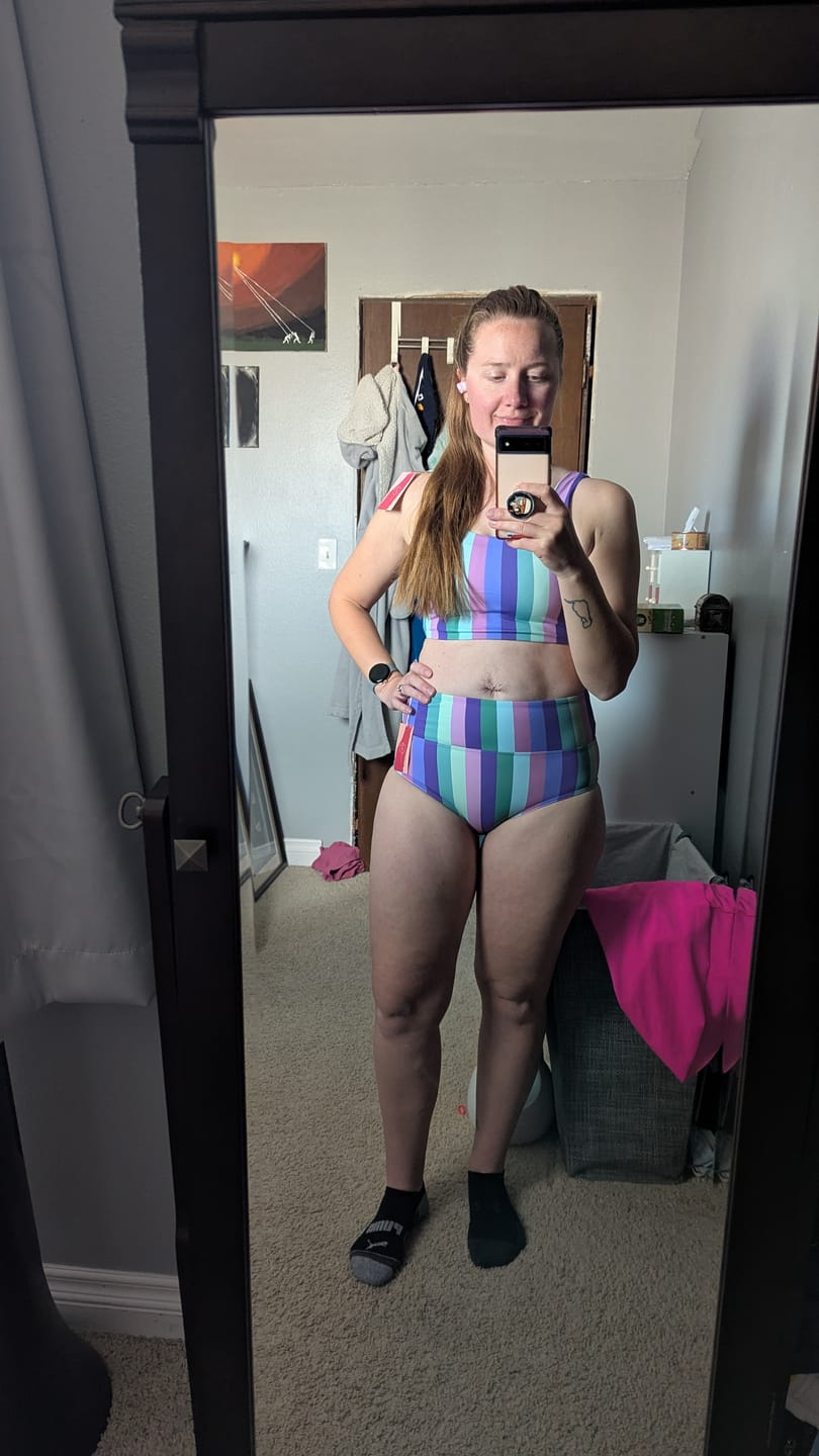 Customer photo review of High Rise Bottoms - Siren Stripes