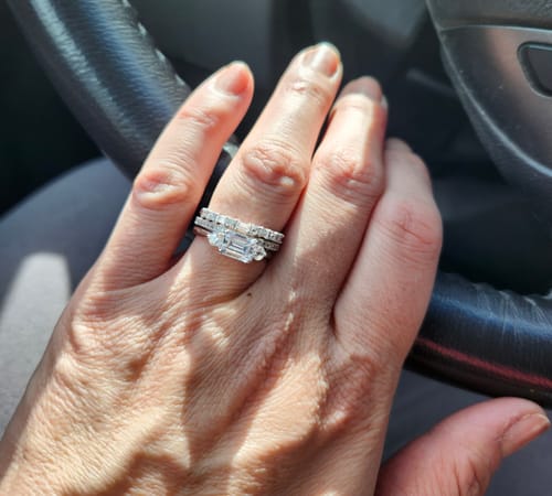 Customer photo review of 3-Stone East-West 1ct Emerald Cut CZ Ring in Sterling Silver