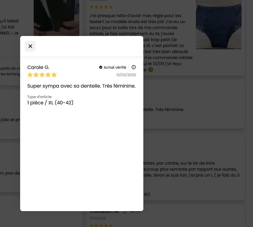 Customer photo review of Culotte Menstruelle Noémie