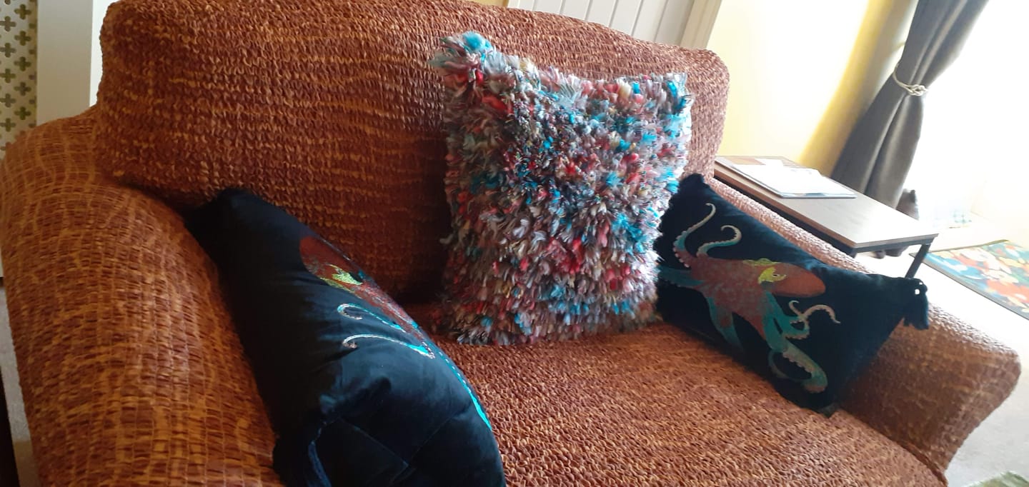 Customer photo review of 2 Seater Sofa Cover - Graffio Orange, Microfibra Printed