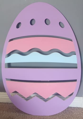 Customer photo review of Unfinished Wood Striped Egg Shape - Easter Craft - up to 46" DIY