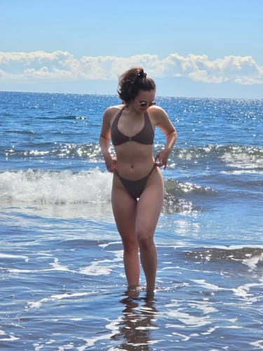Customer photo review of Thong Bikini Bottoms (Taupe)