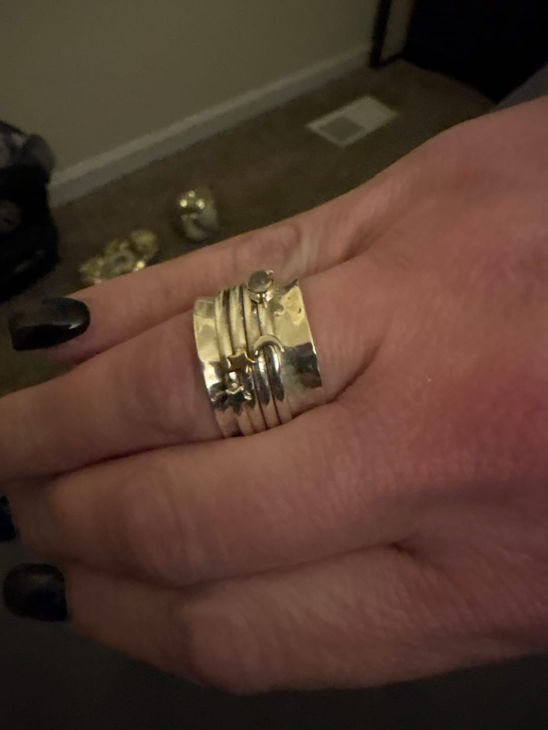 Customer photo review of Fidget Ring Moon Moonstone and Stars Sterling Silver