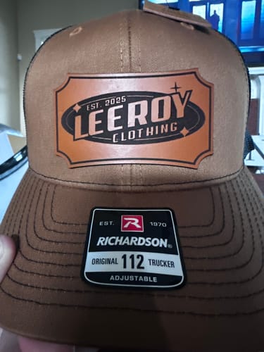 Customer photo review of Custom Leather Patch Hats Richardson 112 Laser Engraved