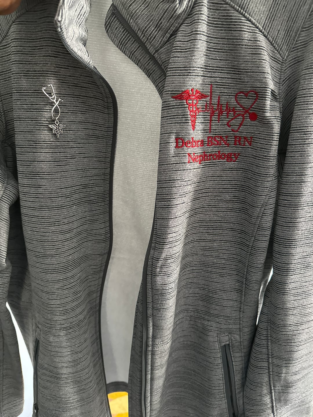 Customer photo review of Ladies Digi Stripe  Personalized Nurse Full Zip