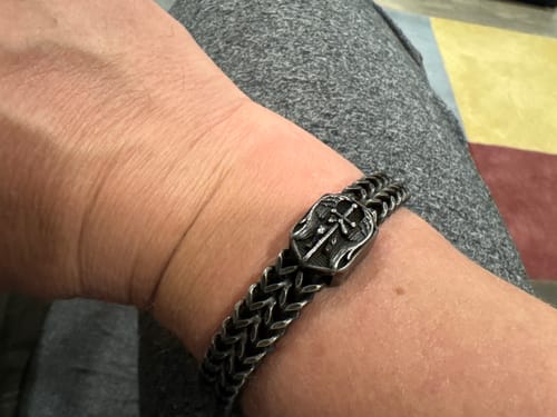 Customer photo review of St. Michael Defend Us Bracelet - Helps Pair Veterans With A Service Dog Or Shelter Dog