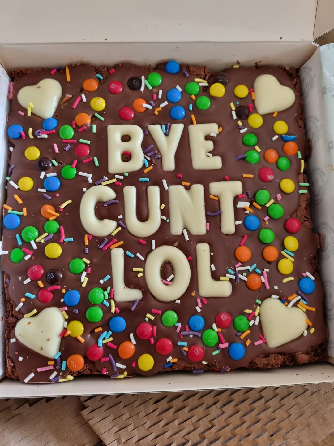 Customer photo review of Custom message heart brownie