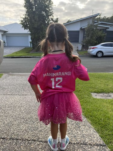 Customer photo review of Custom New Zealand Silver Fern Rugby Kid T Shirt Go Aotearoa - Pink Version LT14