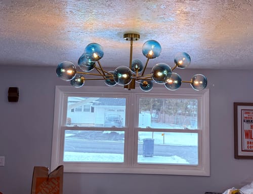 Customer photo review of 15-Light Branch Blue Glass Globe Bubble Chandelier