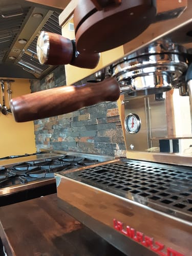 Customer photo review of Stainless Steel Bottomless Portafilter with Walnut Handle