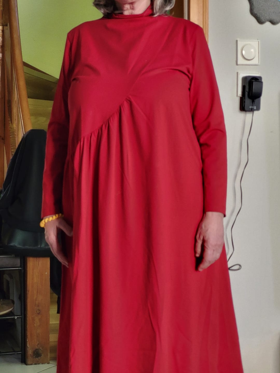 Customer photo review of Plus Size Solid Color Draped High Neckline Dress